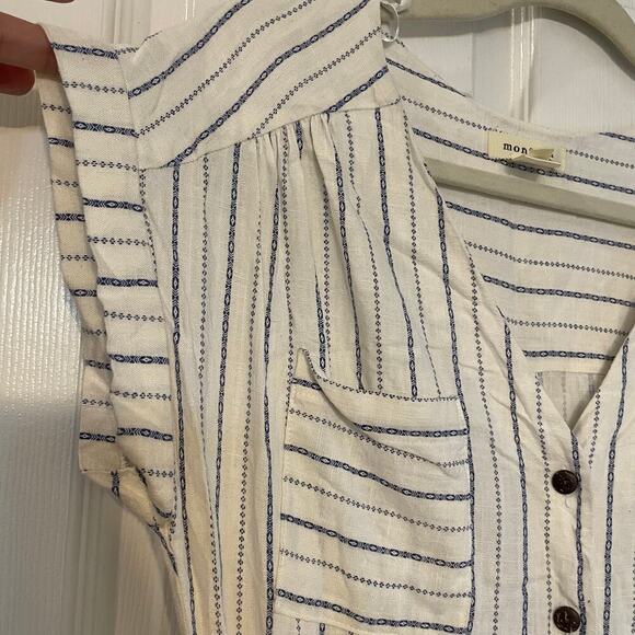 Monteau Los Angeles Blue Striped Linen Blend Casual Jumpsuit Sz L Belt, Pockets - Picture 8 of 12
